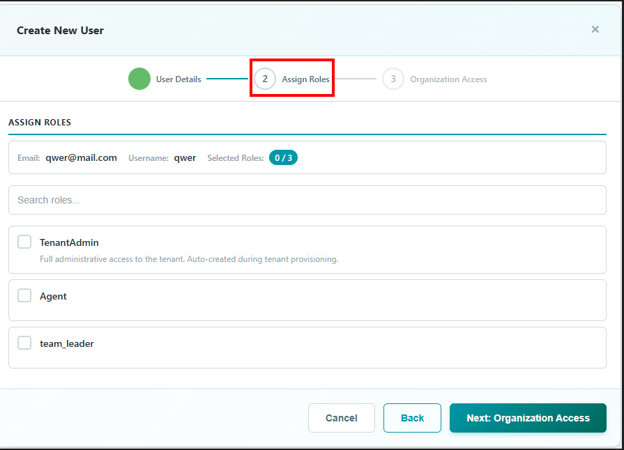 New User assign roles